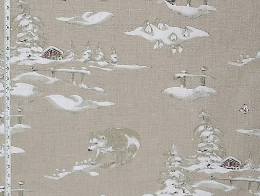 Winter fabric bear snow alpine cabin lodge decor linen tan