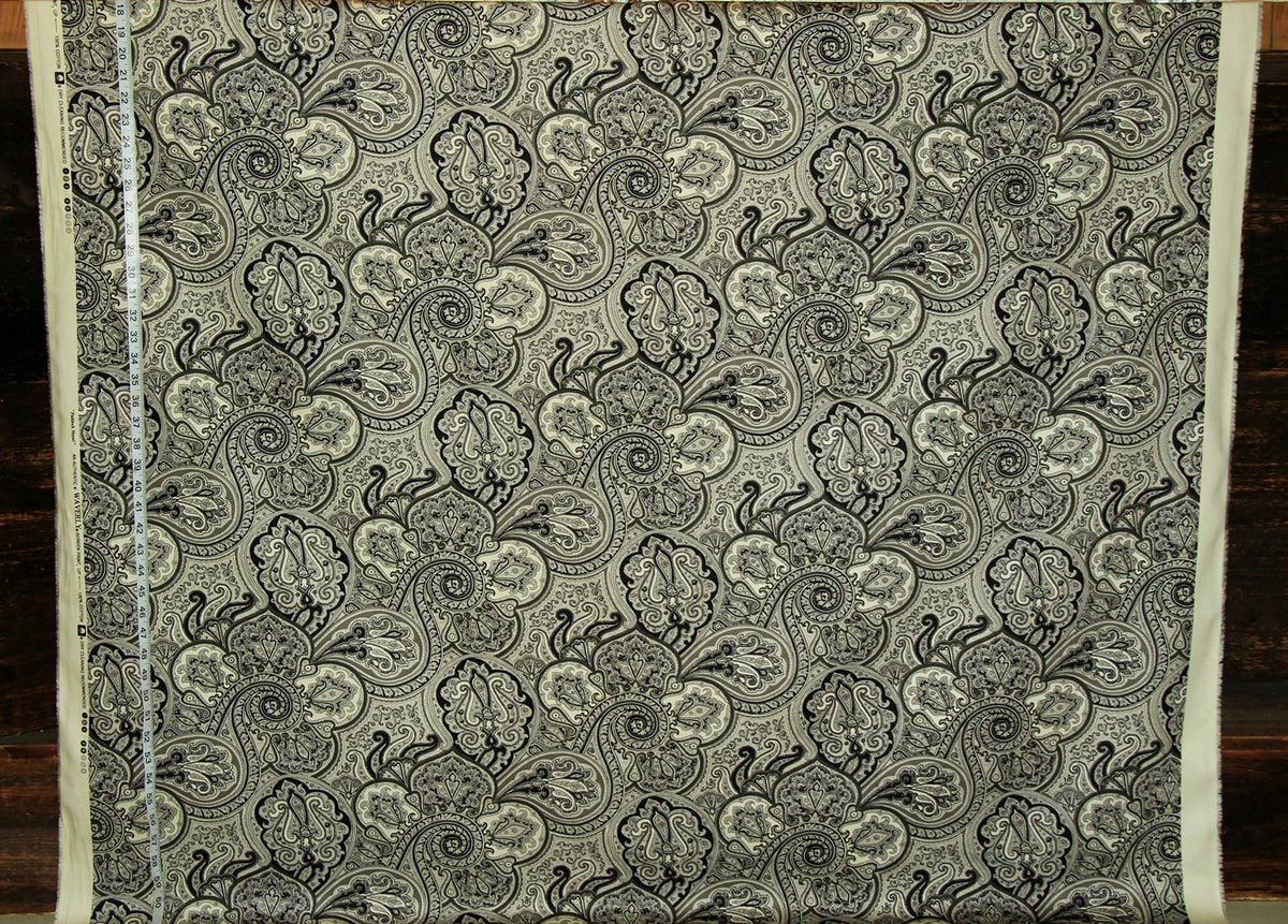 Black grey paisley fabric