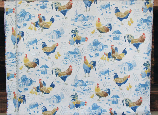 P.Kaufmann rooster strut farmhouse blue toile chicken wire