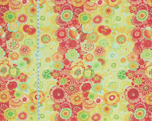 Boho floral stripe fabric red yellow orange green