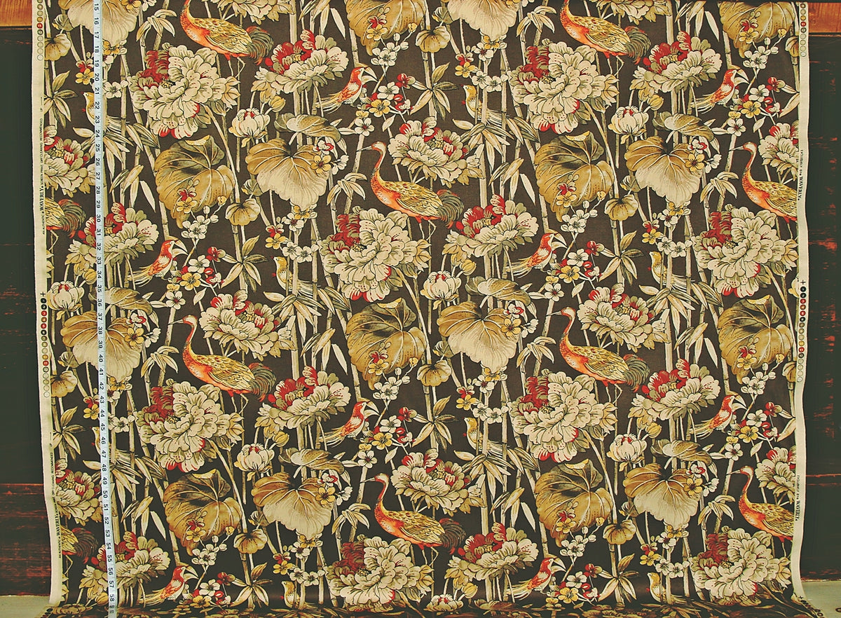 Brown Asian bird crane fabric fall garden floral