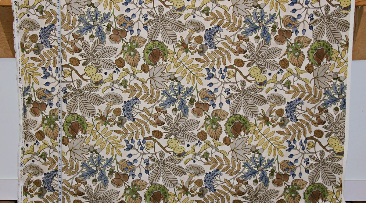 Arts and Crafts fabric Craftsman nature fall leaves nuts mushrooms