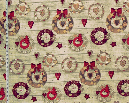 Christmas cookie wreath fabric winter hearts cabin decor