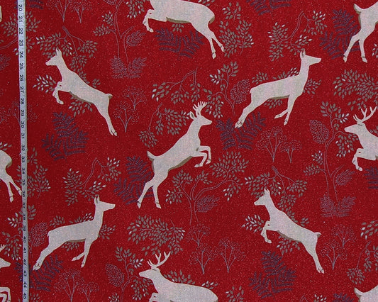 Red deer fabric woodland lurex