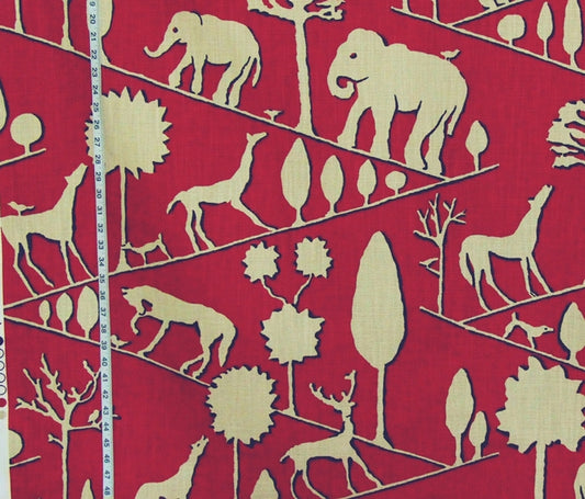 Animal Elephant Silhouette Fabric Horse Deer Dog Red