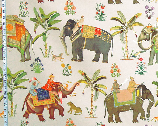 India Elephant fabric palm tree tan exotic animal