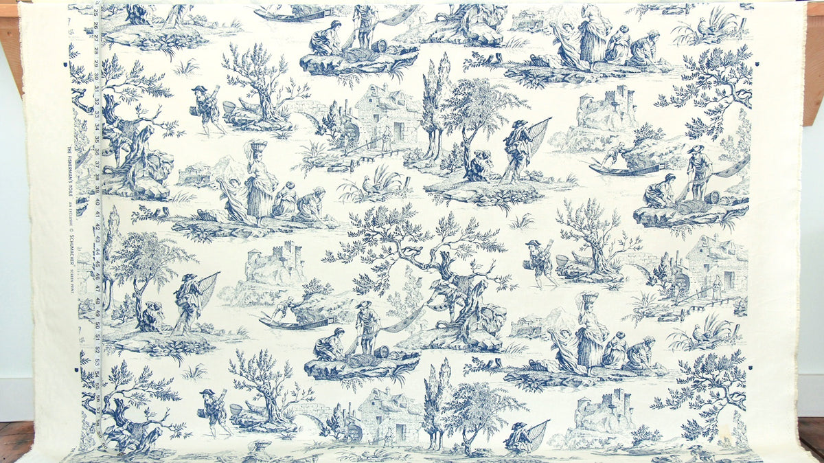 Schumacher Fabric Blue Fisherman Toile Fish