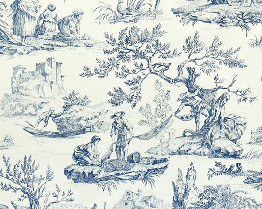 Schumacher Fabric Blue Fisherman Toile Fish