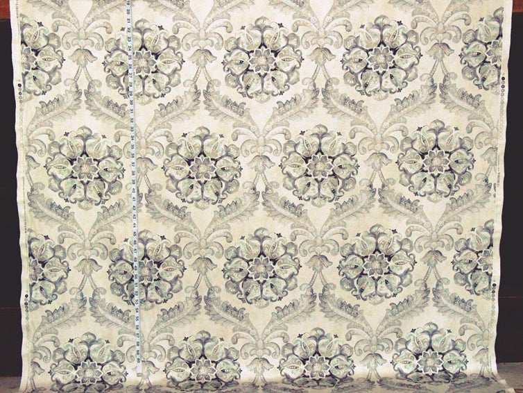 Aqua Floral Fabric French Fleur de lys Seaglass