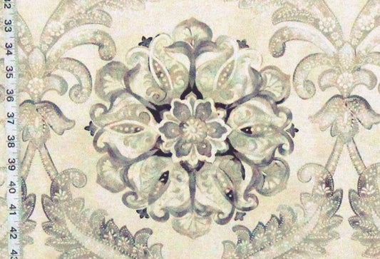 Aqua Floral Fabric French Fleur de lys Seaglass