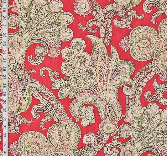 Indienne Red Paisley Fabric Mosaic Watercolor