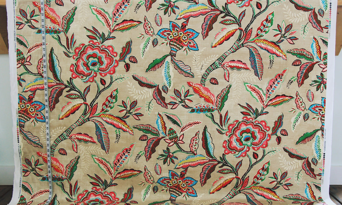 Pink green Indienne fabric fiesta floral