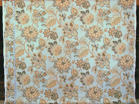 Orange grey gold Indienne floral fabric aqua blue Tibet