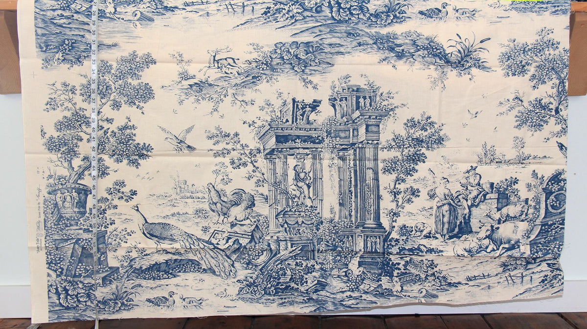 Vintage Greeff Williamsburg fabric blue Jones Toile 1 yd, 34"