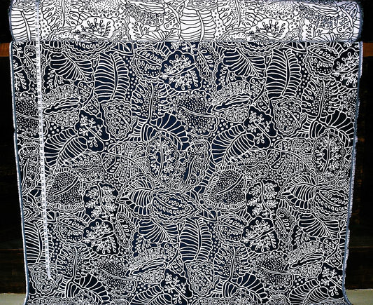 Tropical Jungle Leaf Fabric Navy Blue Reversible Upholstery Material