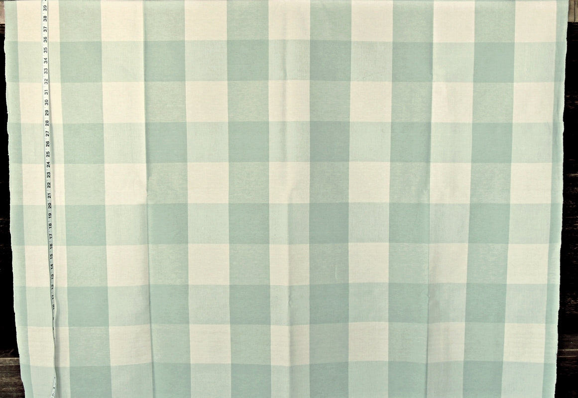 4" Large Grey Blue Green Buffalo Check Fabric, Spa
