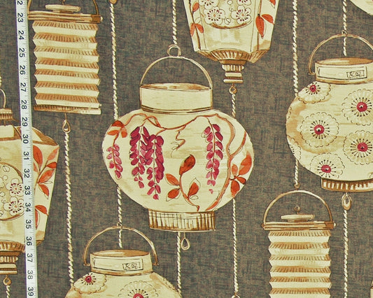 Japanese Lantern Fabric, Taupe, Brown, Green, Grey