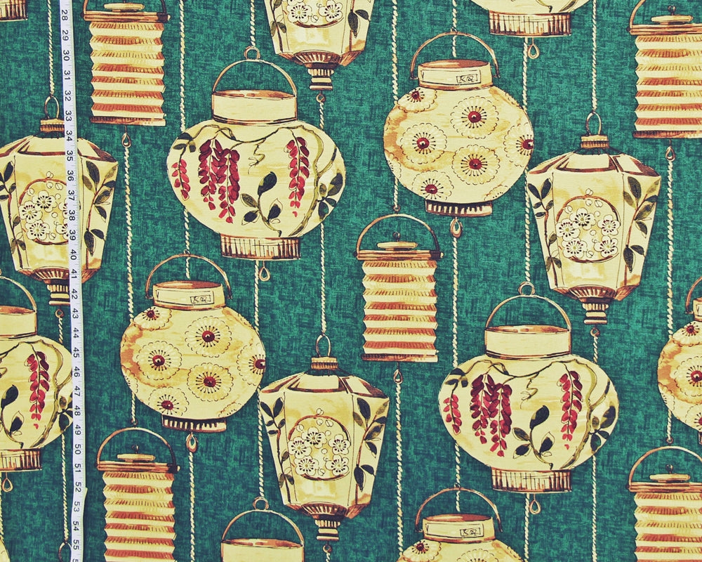 Japanese Lantern Fabric, Teal Green