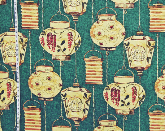 Japanese Lantern Fabric, Teal Green