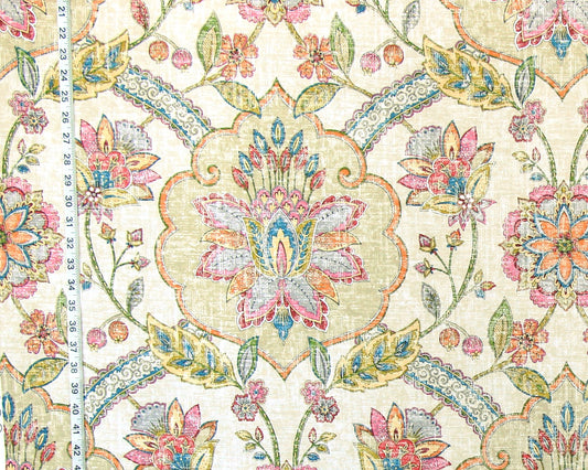Lotus garden rug fabric pink orange yellow blue