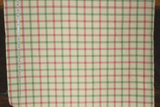Yellow pink windowpane plaid fabric Green