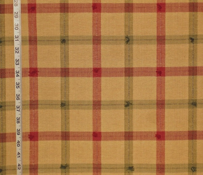 Red green gold windowpane fabric