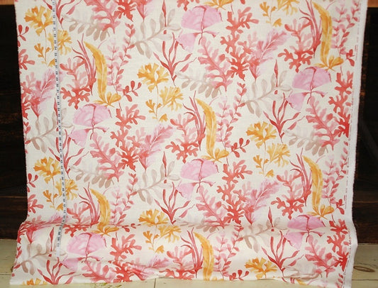 Ocean Fabric Coral Red Orange Pink Watercolor Garden
