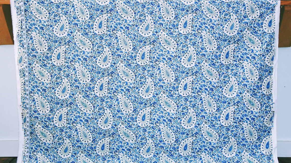Delft blue paisley floral fabric