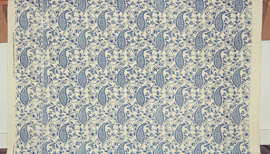 Paisley Fabric Delft Blue Handprint Mid Century