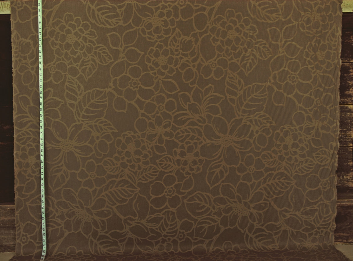 Brown woven floral fabric retro modern Clarence House Patraia