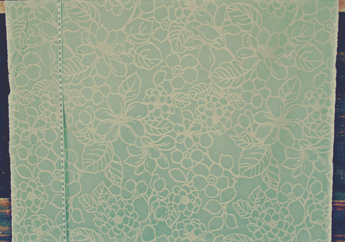 Aqua blue woven floral fabric Clarence House Patraia