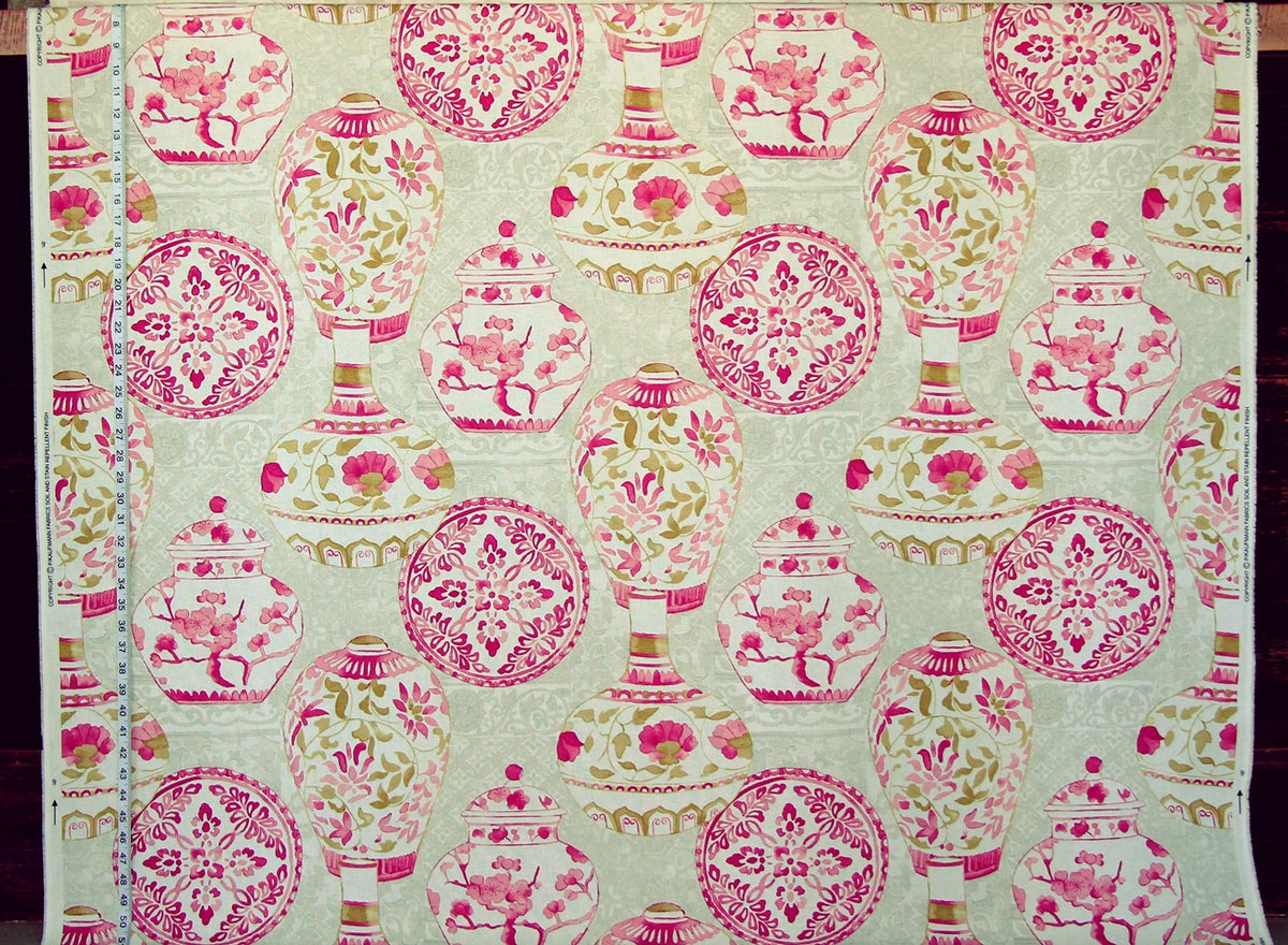 Pink Asian porcelain fabric ginger jars plates vases