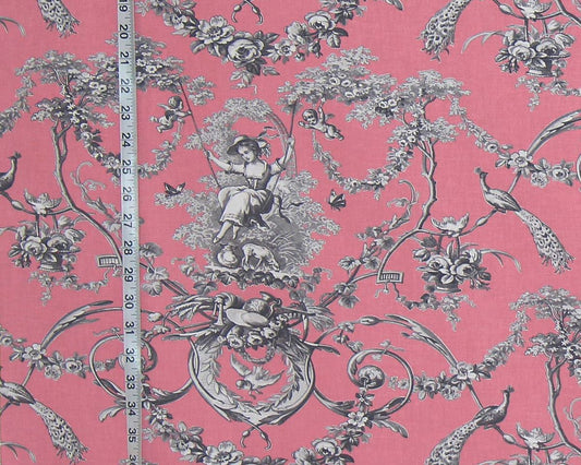 Pink toile fabric French country de Jouy