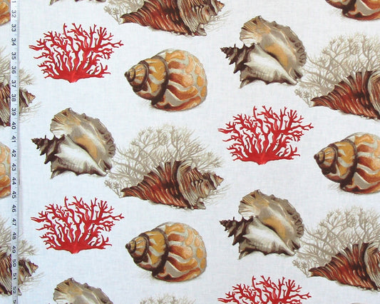 Tropical red coral fabric conch seashell