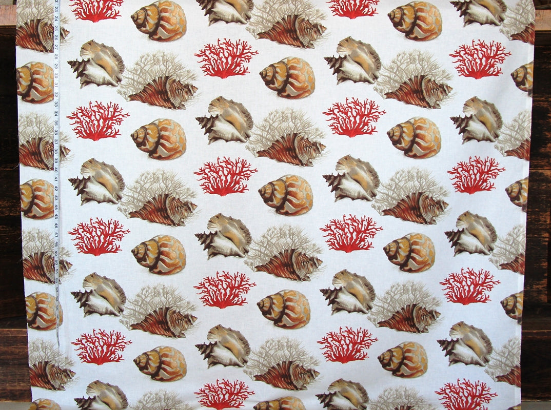 Tropical red coral fabric conch seashell