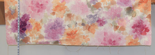 Watercolor fabric floral purple orange Remnant- 25"