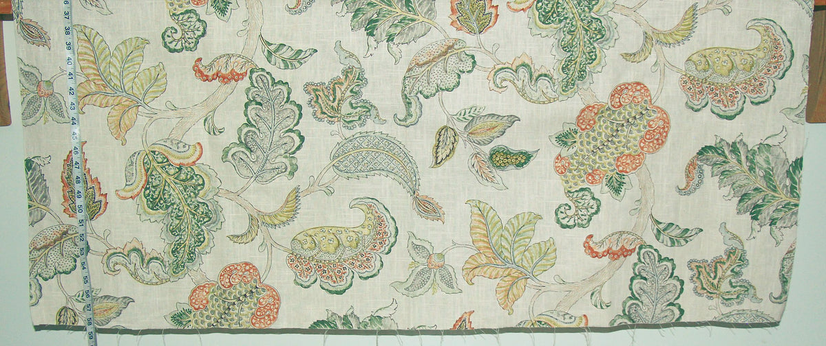 Orange green Colonial fabric Indienne leaf : 24" Remnant