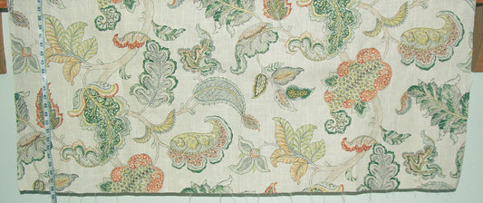 Orange green Colonial fabric Indienne leaf : 24" Remnant