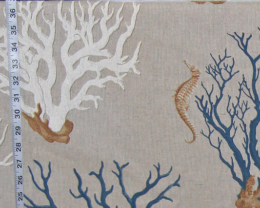 Blue coral seahorse fabric : 42" Remnant
