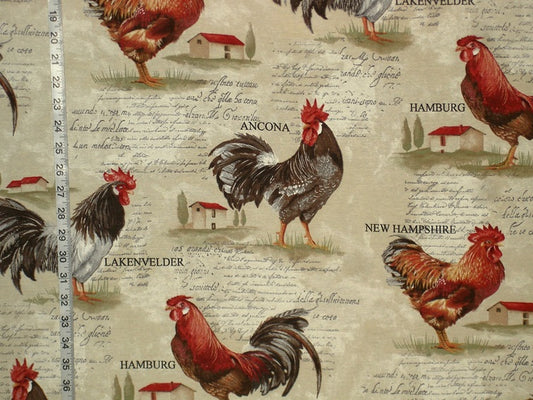 Rooster Fabric Retro European Country Chickens