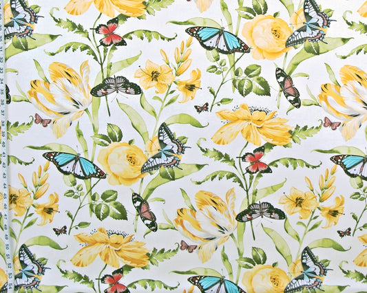 Butterfly fabric with yellow flowers