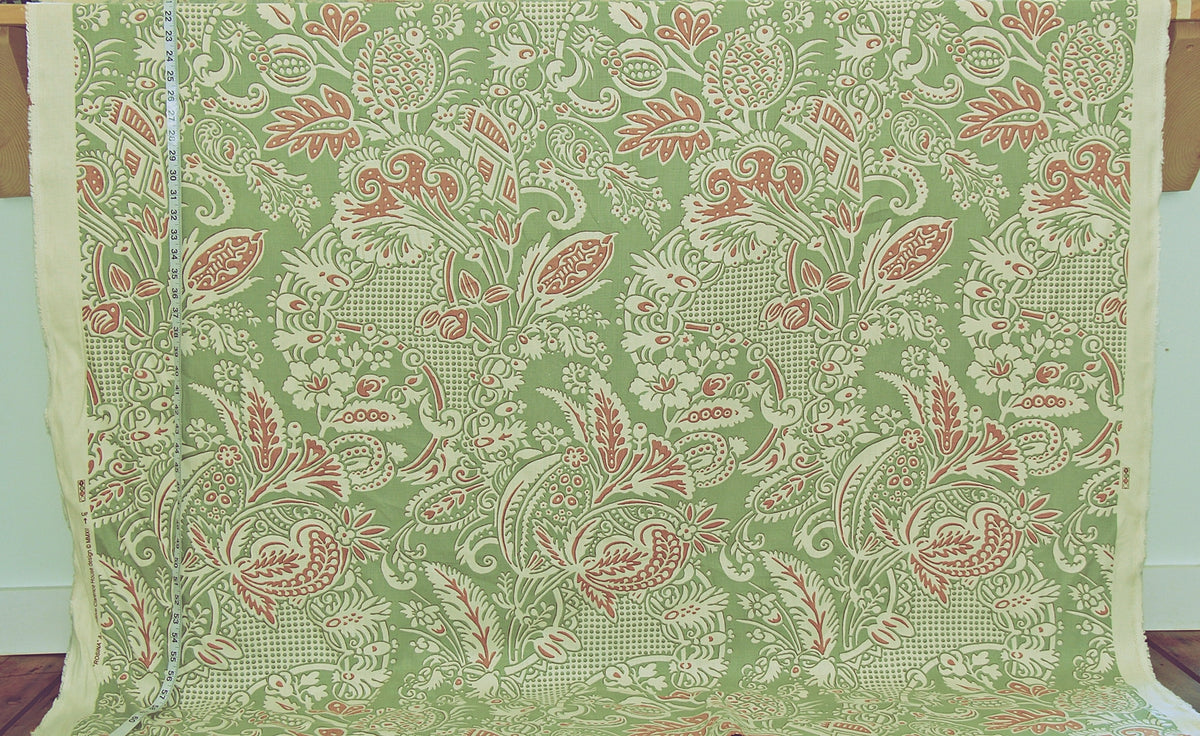 Clarence House fabric mid-century Asian garden green rose linen Rosina