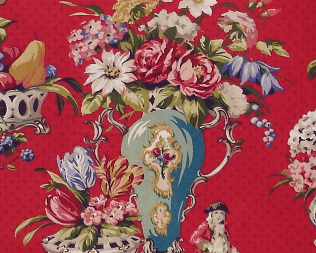 Red Staffordshire Figurine Fabric Schumacher Greeff - 11 yd Remnant