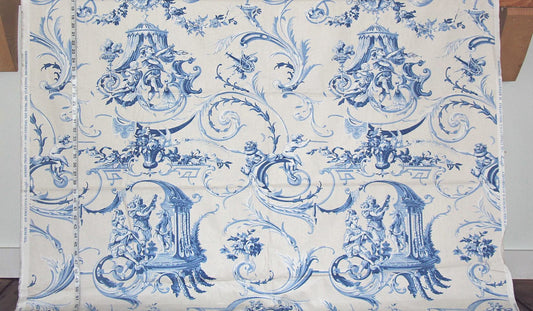Blue toile musical fabric Schumacher Greeff Telfair 2 1/3 yd