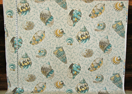 Yellow Blue Seashell Fabric Coral Stone Washed