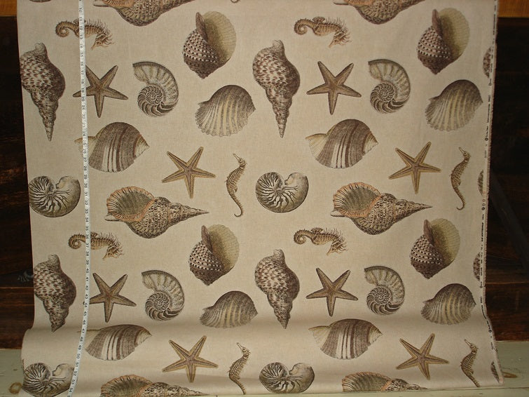 Seashell Seahorse Fabric Brown Nautilus Starfish