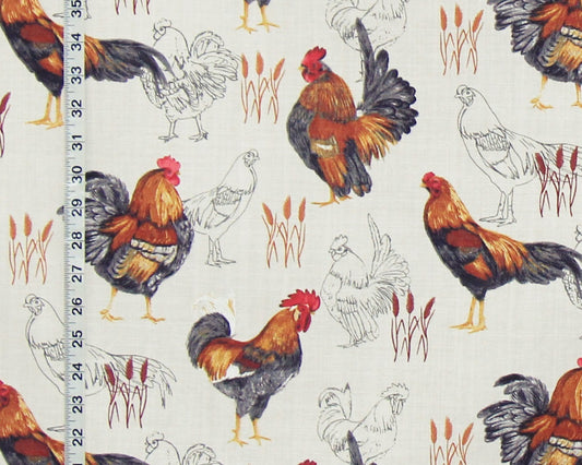 Rooster toile fabric