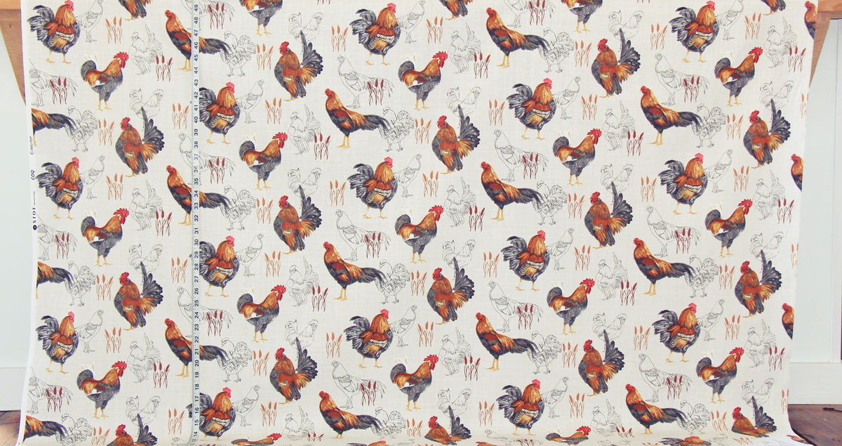 Rooster toile fabric