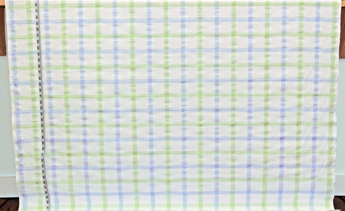 Blue green windowpane plaid fabric