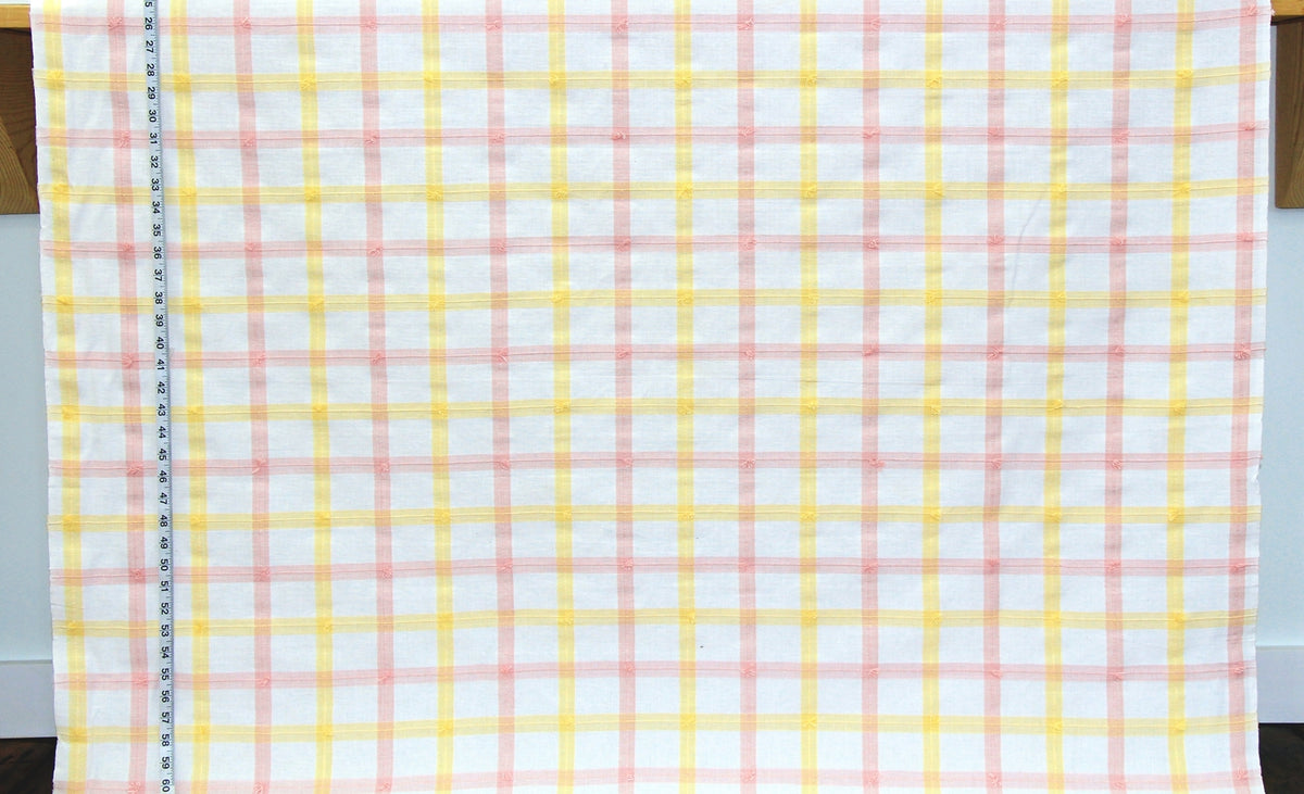 Pink peach yellow windowpane plaid fabric